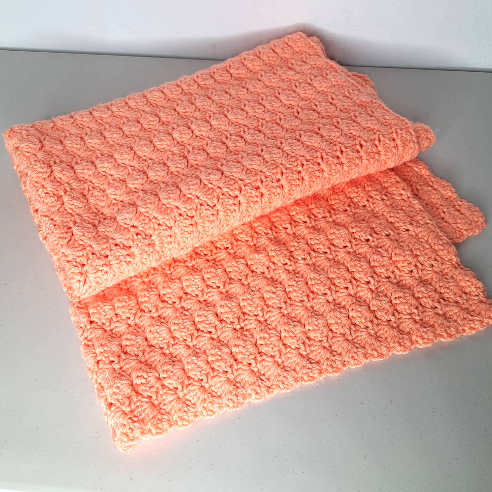 Homemade Baby Blanket Unisex Orange Knitted Crochet Afghan